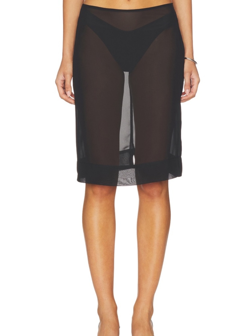 superdown Sheer Black Midi Skirt with Solid Hem